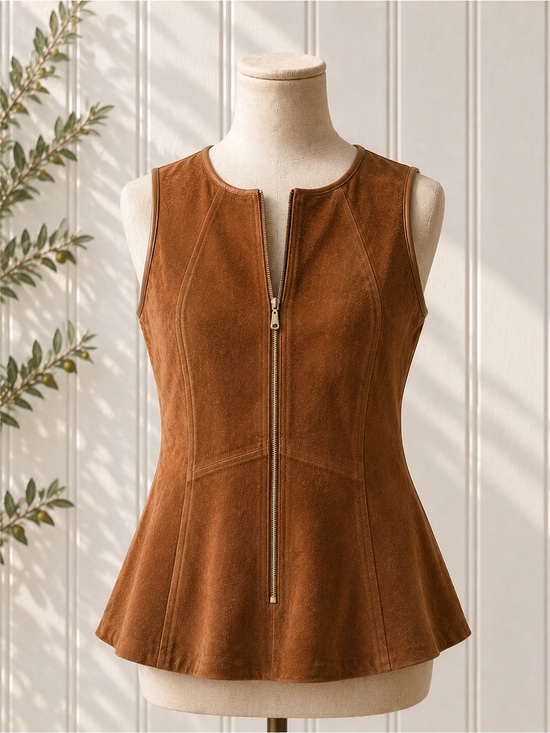 White House Black Market Tops - WHBM Janelle Genuine Leather Peplum Top Whiskey Brown NWT 10